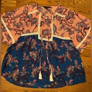 Floral Print Women's Top - Pink and Blue